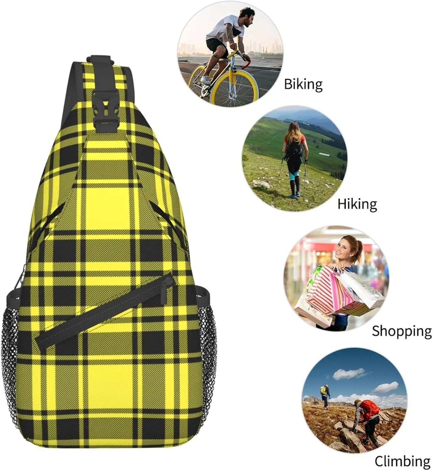 Tartan Plaid Scottish Green Cage Sling Bag Adjustable Crossbody Bag Casual Chest Bags Travel Shoulder Backpack