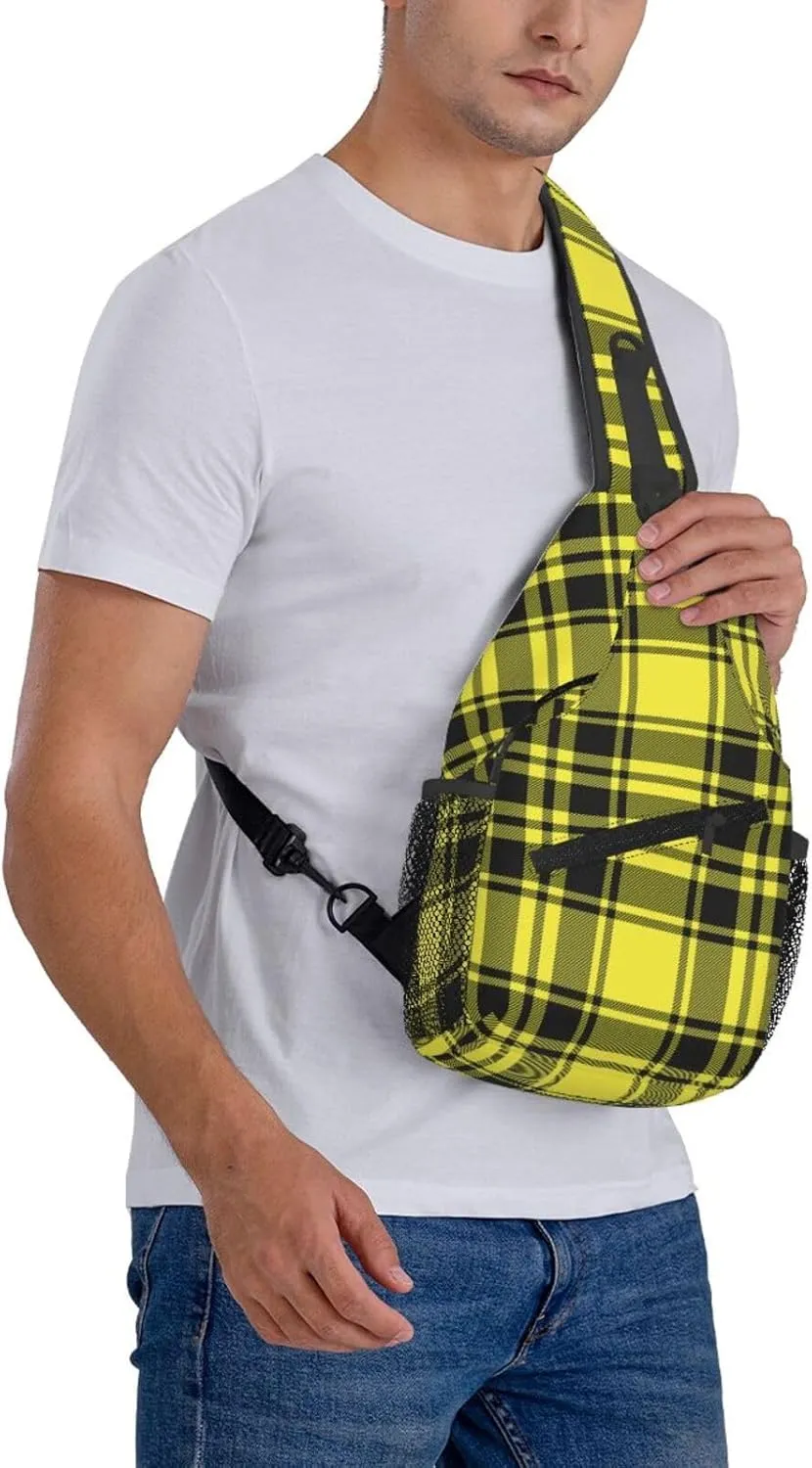 Tartan Plaid Scottish Green Cage Sling Bag Adjustable Crossbody Bag Casual Chest Bags Travel Shoulder Backpack