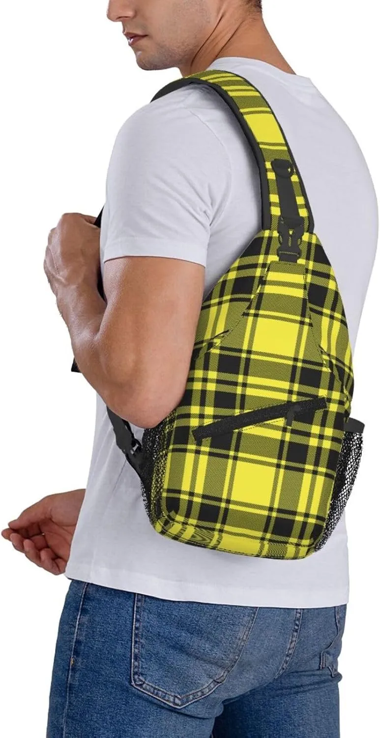 Tartan Plaid Scottish Green Cage Sling Bag Adjustable Crossbody Bag Casual Chest Bags Travel Shoulder Backpack