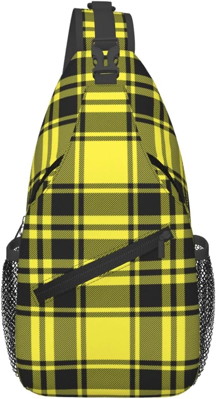 Tartan Plaid Scottish Green Cage Sling Bag Adjustable Crossbody Bag Casual Chest Bags Travel Shoulder Backpack