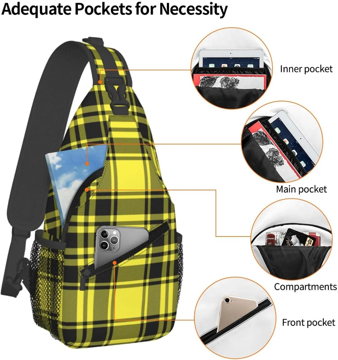 Tartan Plaid Scottish Green Cage Sling Bag Adjustable Crossbody Bag Casual Chest Bags Travel Shoulder Backpack