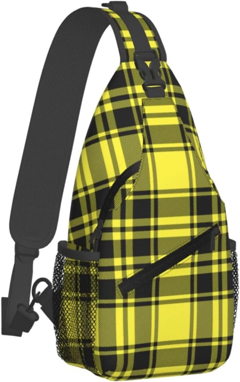 Tartan Plaid Scottish Green Cage Sling Bag Adjustable Crossbody Bag Casual Chest Bags Travel Shoulder Backpack