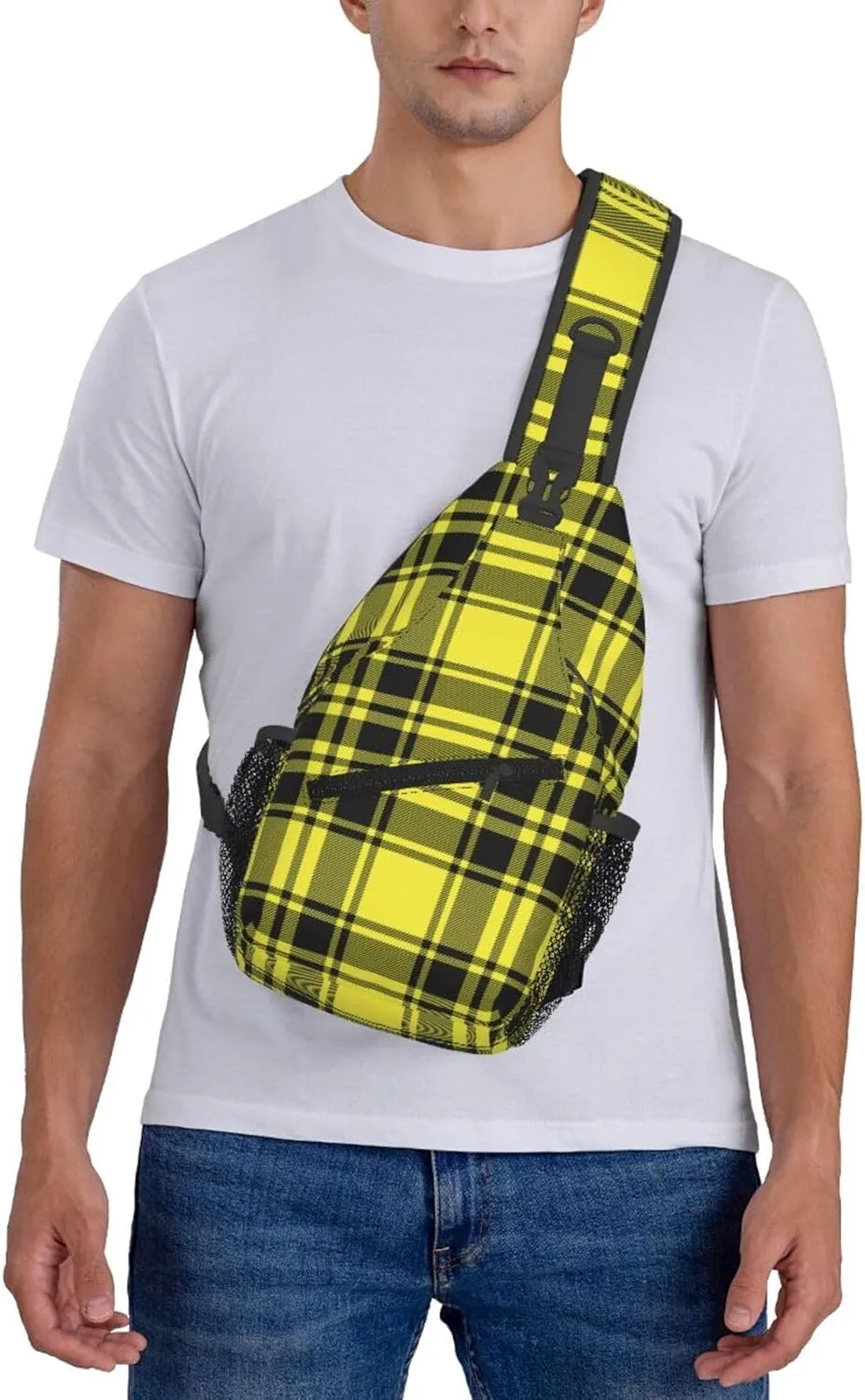 Tartan Plaid Scottish Green Cage Sling Bag Adjustable Crossbody Bag Casual Chest Bags Travel Shoulder Backpack