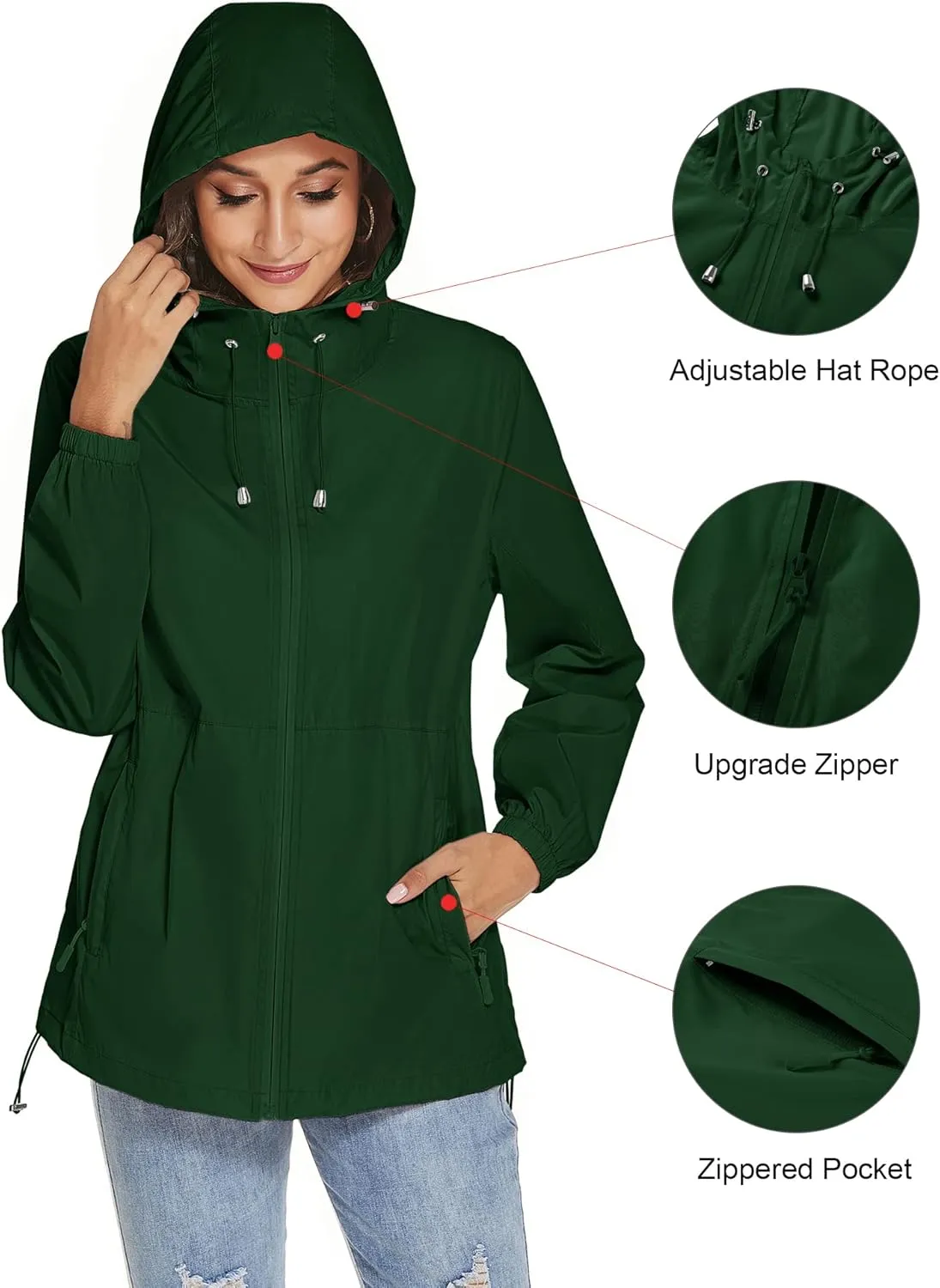 TCOT Womens Rain Jackets Waterproof Windbreaker Jackets lightweight Portable Rain Coat