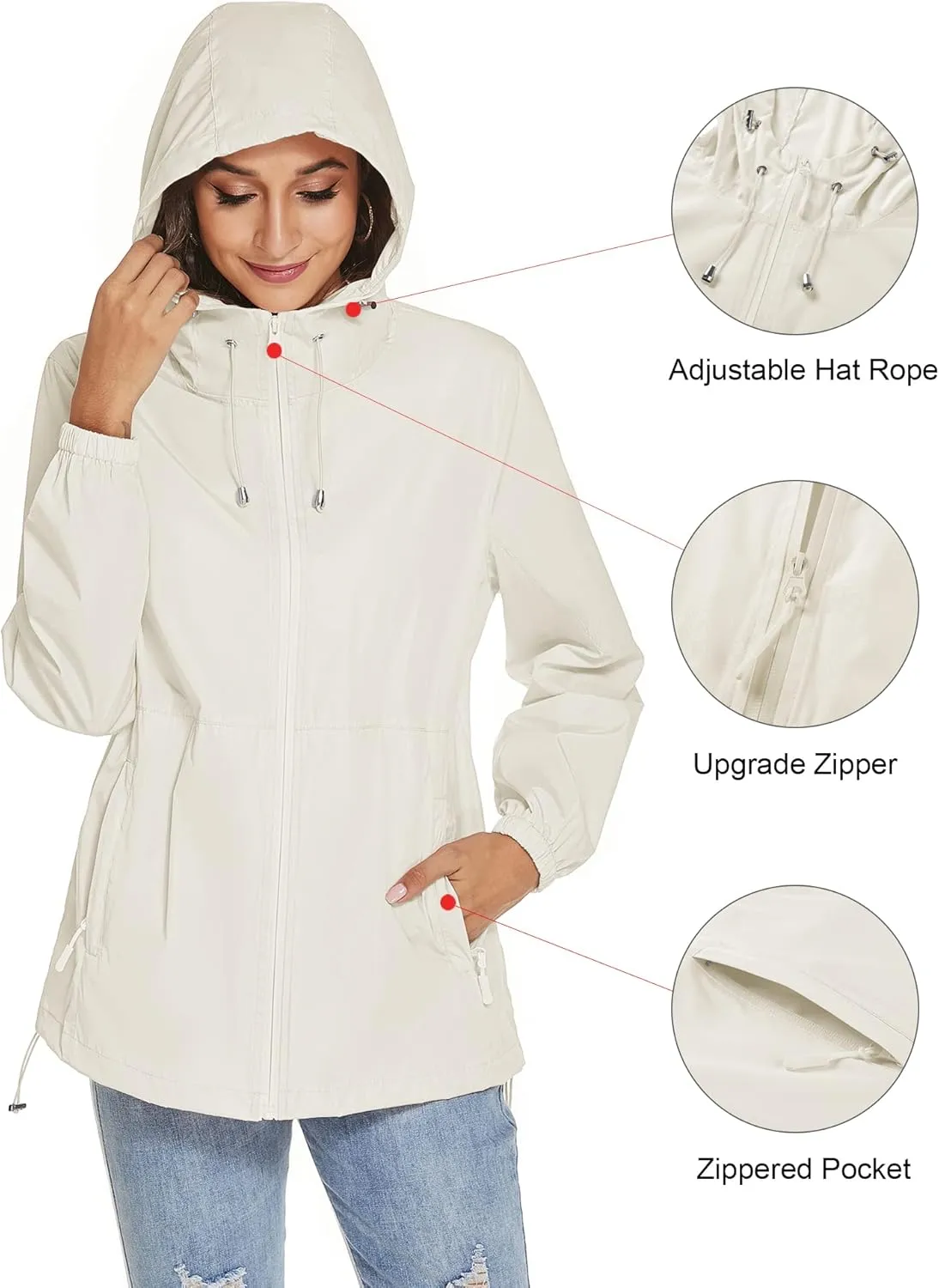 TCOT Womens Rain Jackets Waterproof Windbreaker Jackets lightweight Portable Rain Coat