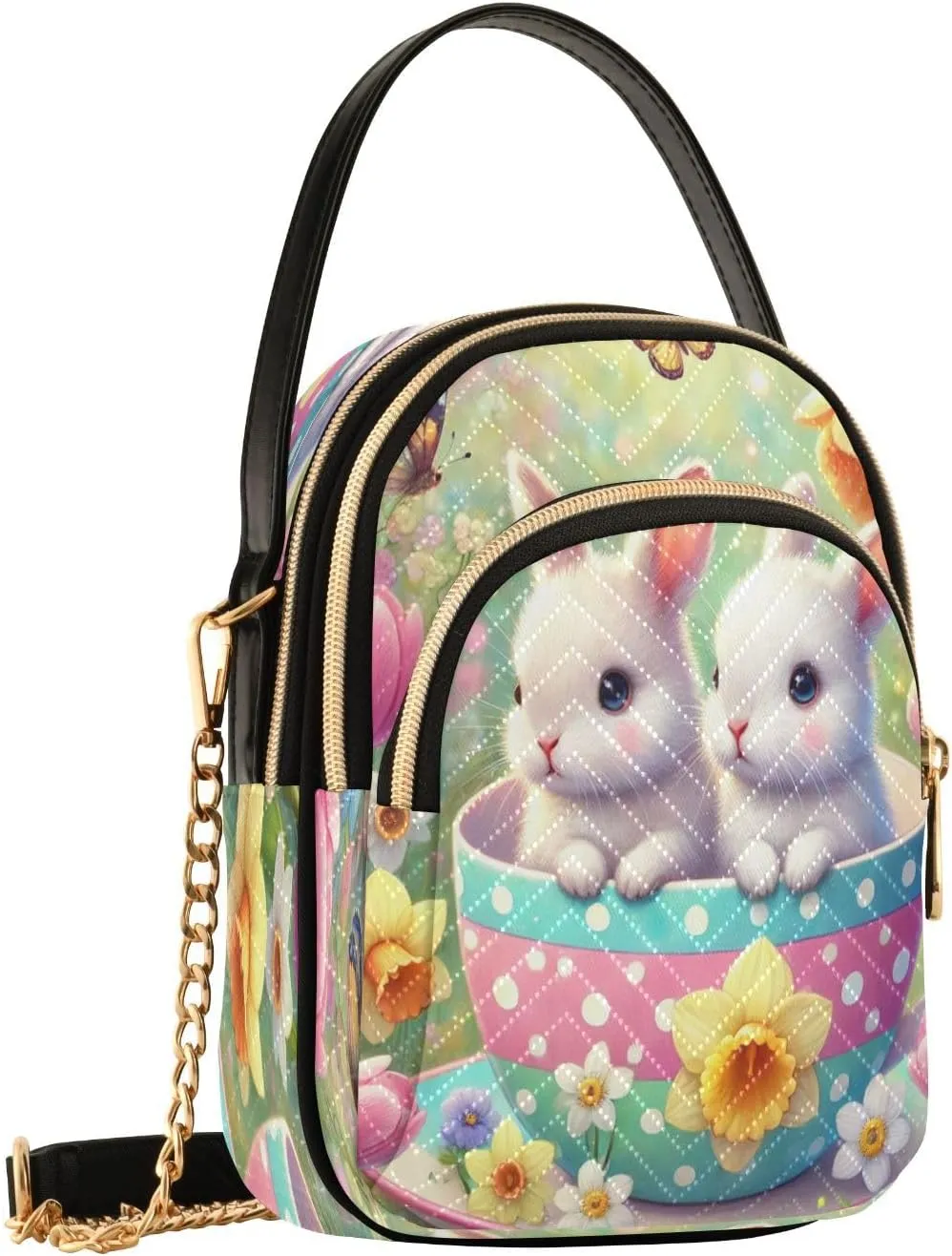Teacup Bunny Flower Crossbody Bags for Women Hand Bag Small Sling Shoulder Travel Bags Mini Wallet Phone Purse