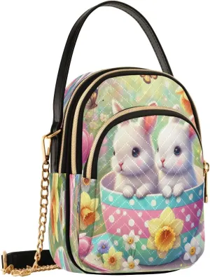 Teacup Bunny Flower Crossbody Bags for Women Hand Bag Small Sling Shoulder Travel Bags Mini Wallet Phone Purse