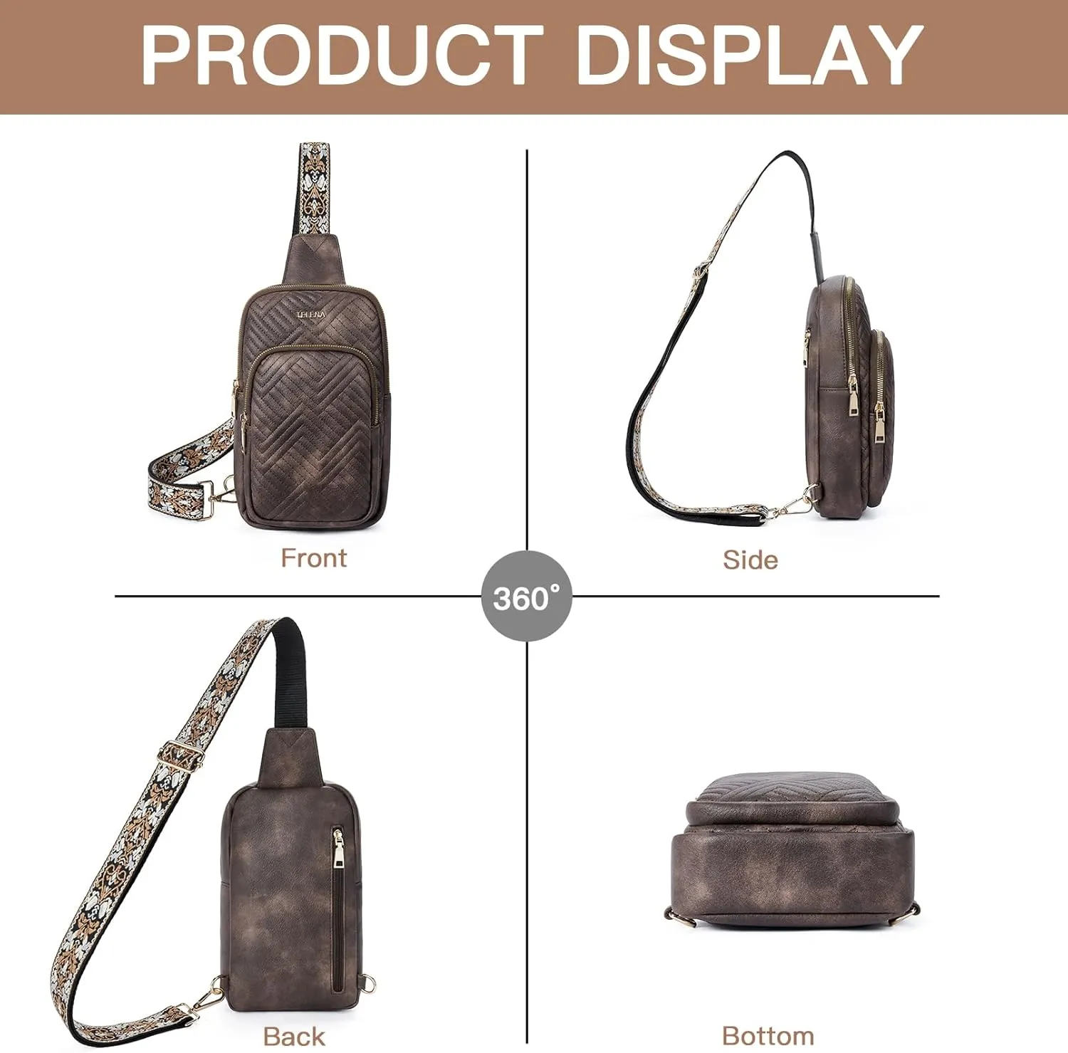 Telena Large Sling Bag Crossbody Bags for Women Fanny Packs Cross Body with Adjustable Strap