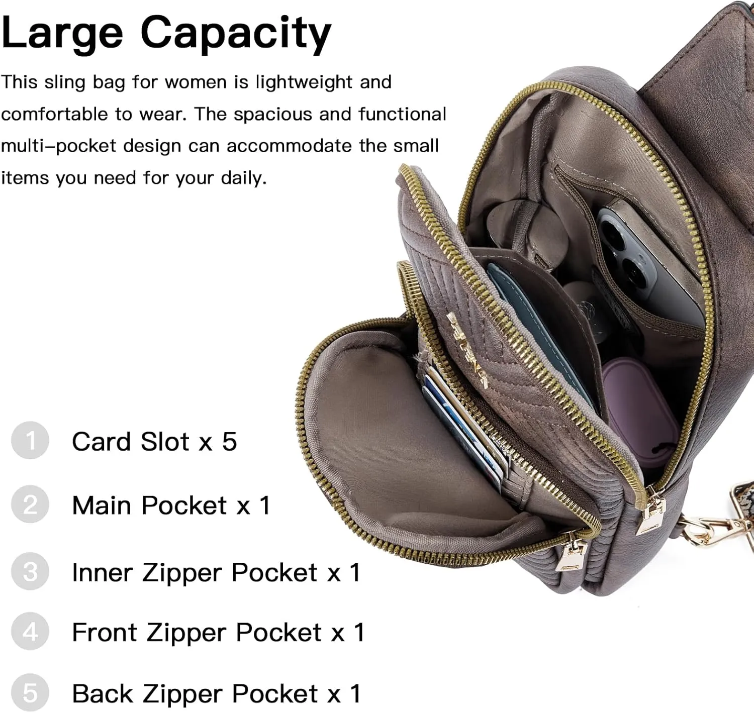 Telena Large Sling Bag Crossbody Bags for Women Fanny Packs Cross Body with Adjustable Strap