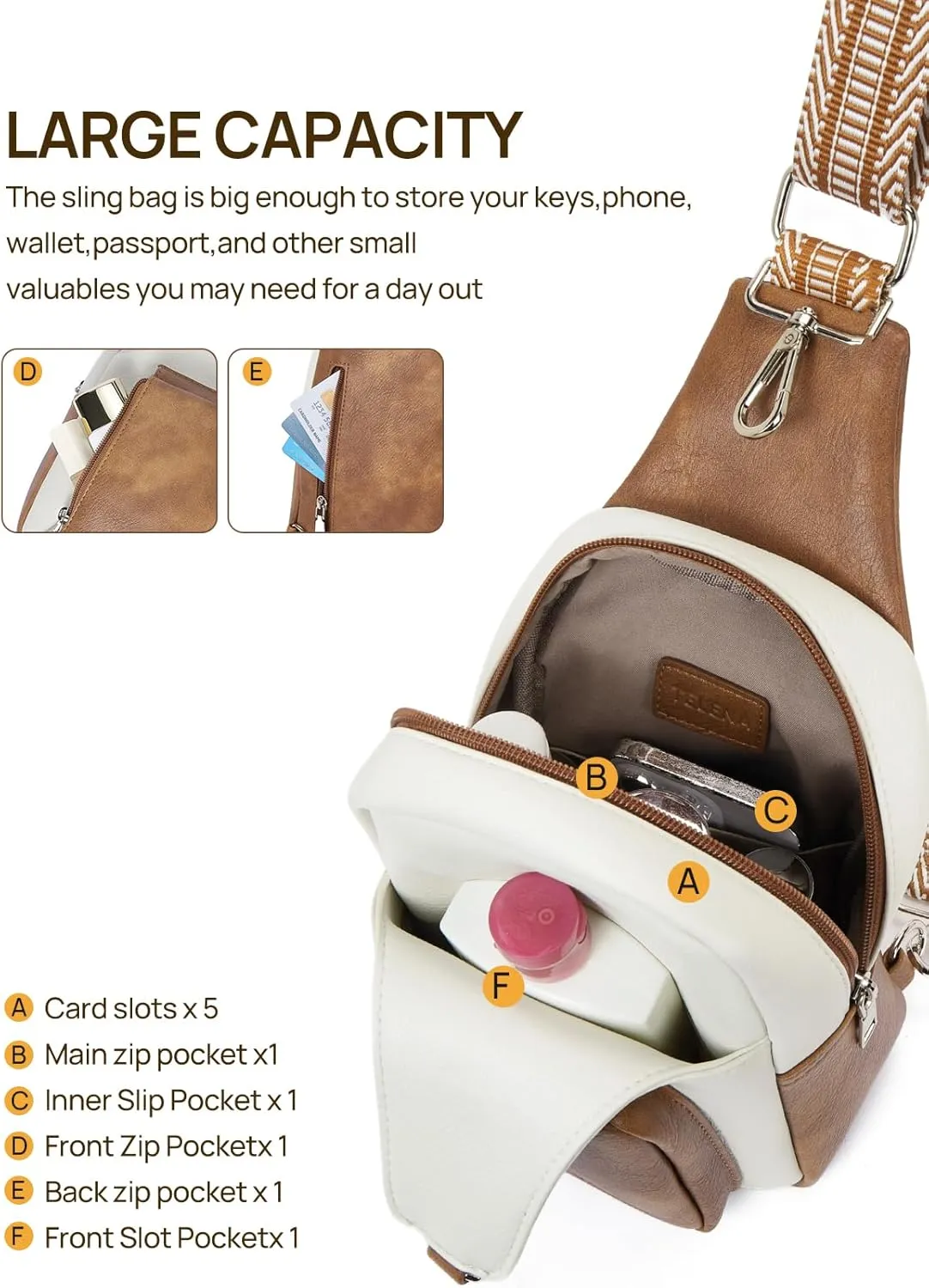Telena Large Sling Bag Crossbody Bags for Women Fanny Packs Cross Body with Adjustable Strap