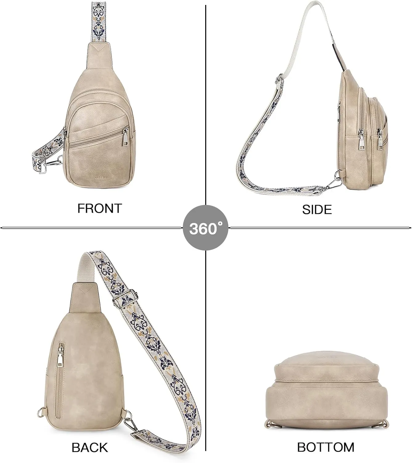 Telena Sling Bag for Women Crossbody Bags Purse for Women Vegan Leather Fanny Pack with Adjustable Strap
