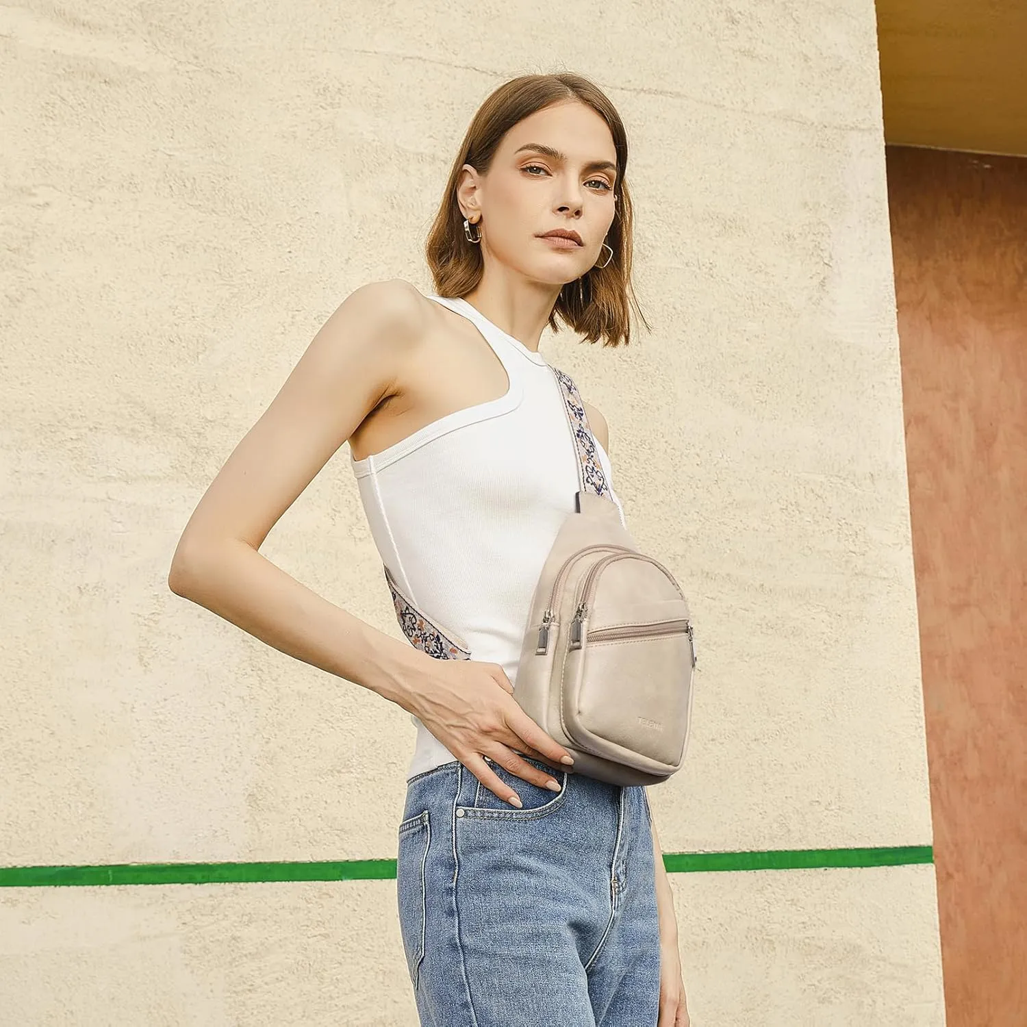 Telena Sling Bag for Women Crossbody Bags Purse for Women Vegan Leather Fanny Pack with Adjustable Strap