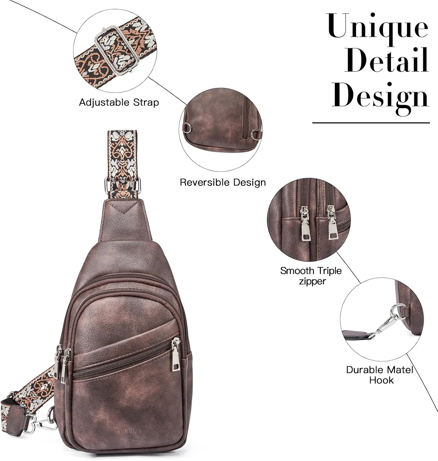 Telena Sling Bag for Women Crossbody Bags Purse for Women Vegan Leather Fanny Pack with Adjustable Strap