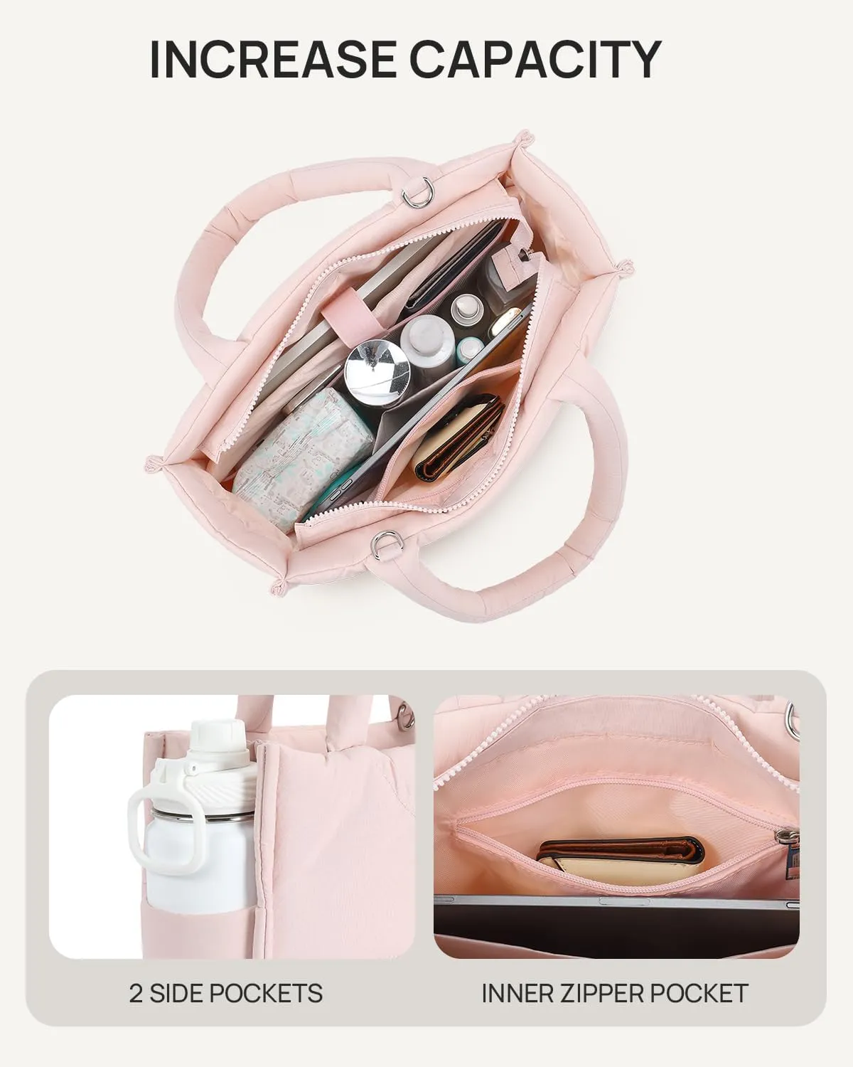 Telena Tote Bag for Women Puffer Bags Quilted Carryall Shoulder Handbag Lightweight for Travel Work Gym