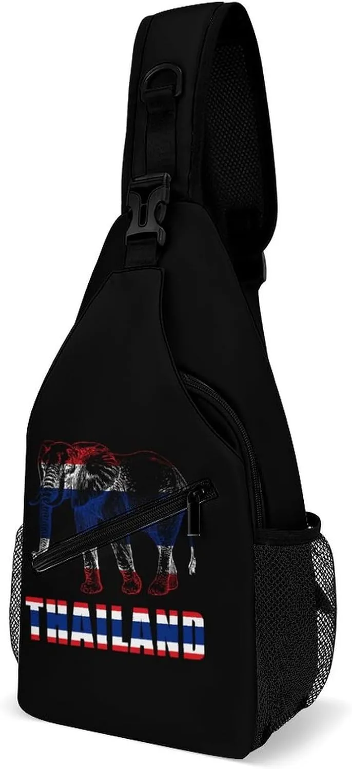 Thailand Flag Thai Elephant Casual Sling Bag Backpack Travel Shoulder Chest Crossbody Bags Adjustable Daypack Unisex