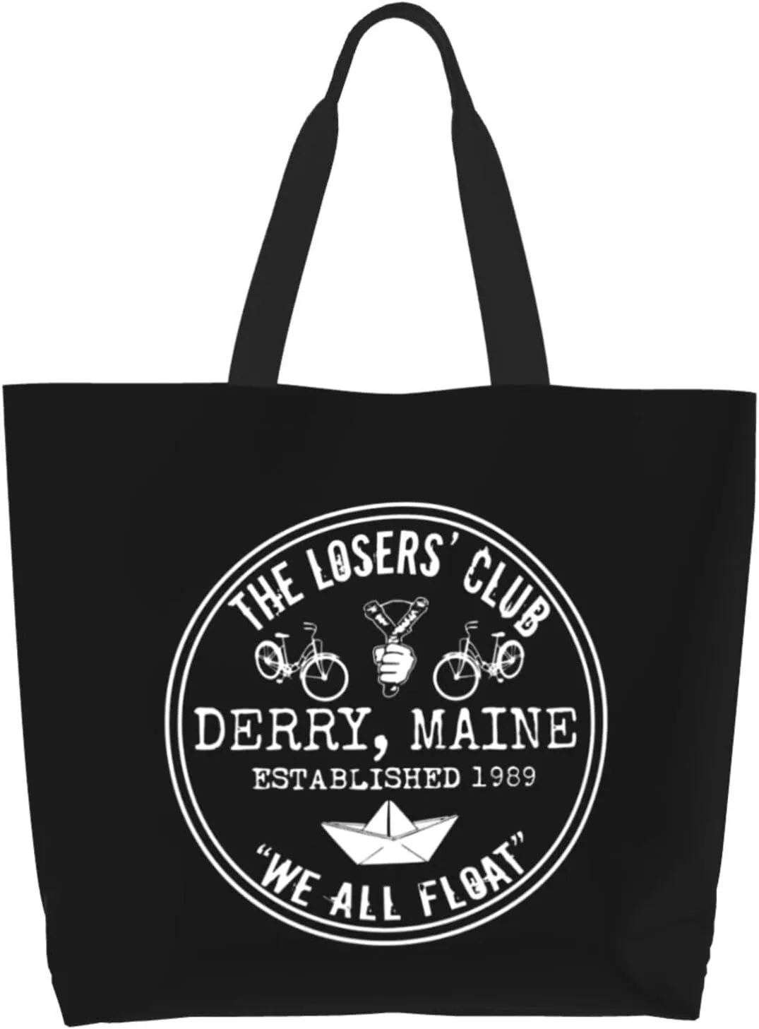 The Losers' Club Emblem Canvas Tote Bags for Women, Ladies Shoulder Handbags Large Purse Lightweight Foldable Reusable Shopping Bag with Pockets for Work, Travel, 15.7x19.7in