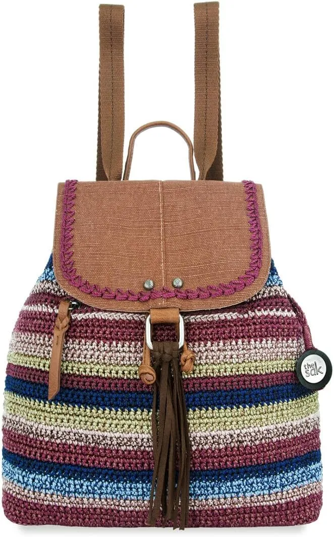The Sak Avalon Backpack in Crochet, Convertible Straps, Mahogany