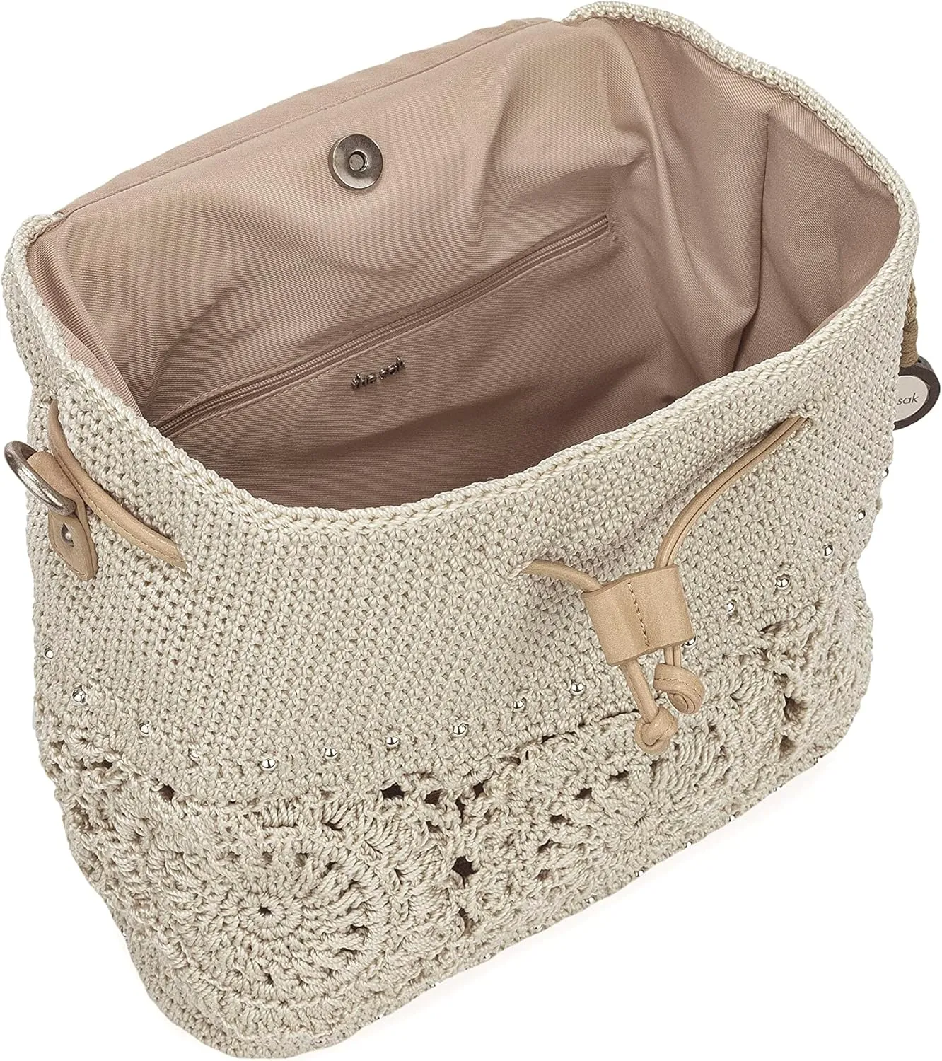 The Sak Sayulita Backpack in Leather, Adjustable, Removable Straps, Natural Medallion