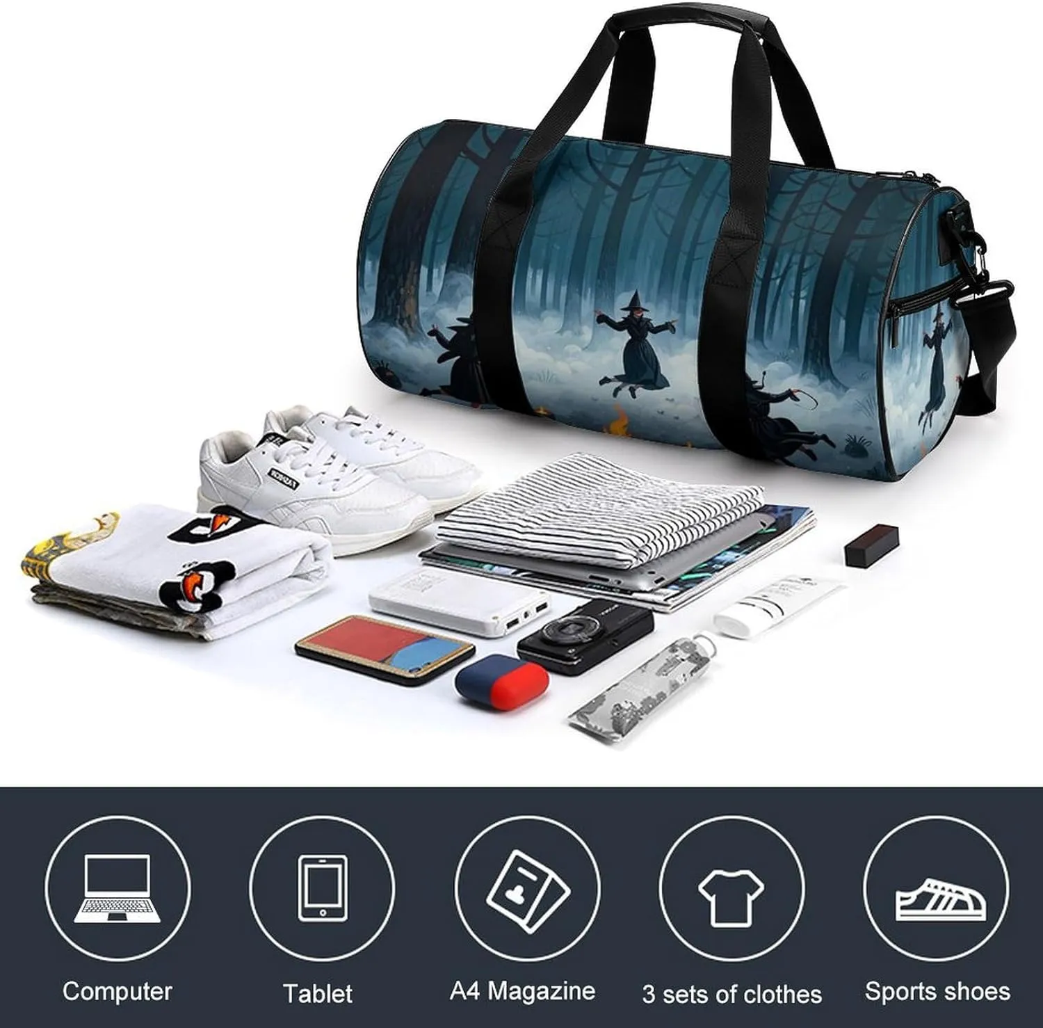 The Witch of The Forest Gym Bag Small Travel Duffle Bag with Compartment Carry On Weekender Bag for Women Men
