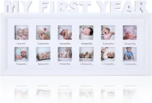 Thyle My First Year Picture Frame Newborn Baby Keepsake Frame First Year Monthly Milestone Picture Frame 12 Months Baby Picture Frames (White)