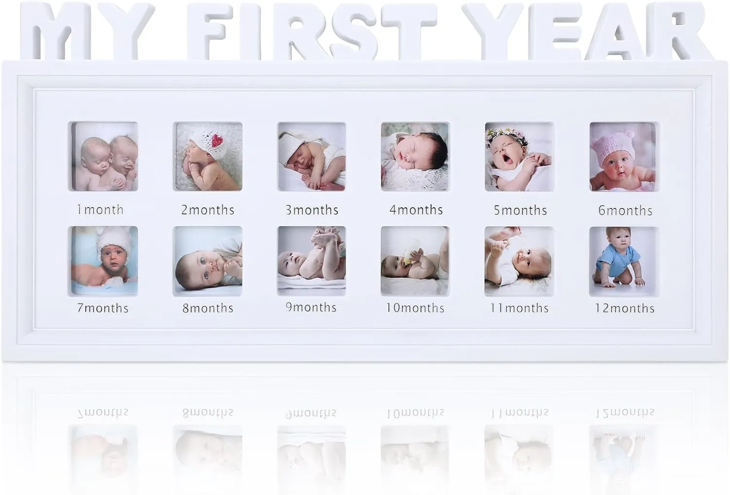 Thyle My First Year Picture Frame Newborn Baby Keepsake Frame First Year Monthly Milestone Picture Frame 12 Months Baby Picture Frames (White)
