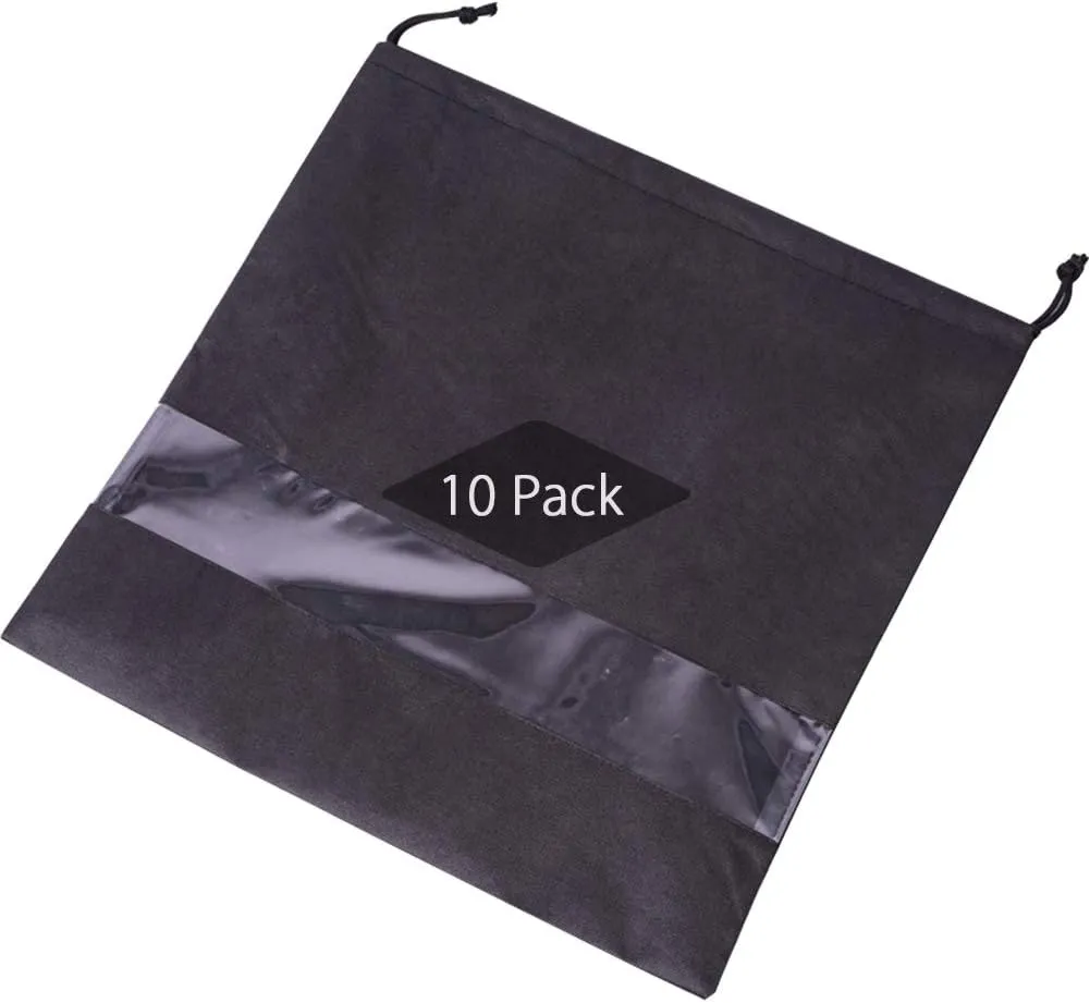 TINTON LIFE® Set of 10 Non-woven 19.7"x19.8" Drawstring Dust Cover Bag with Visual Window for Handbags Purses Shoes(Black)