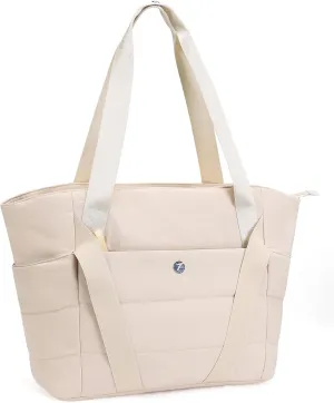 TINYAT Quilted Tote Bag for Women Puffer Duffle Bag with Yoga Mat Strap Zipper Travel Bag Large Yoga Gym Tote for Work, Sport