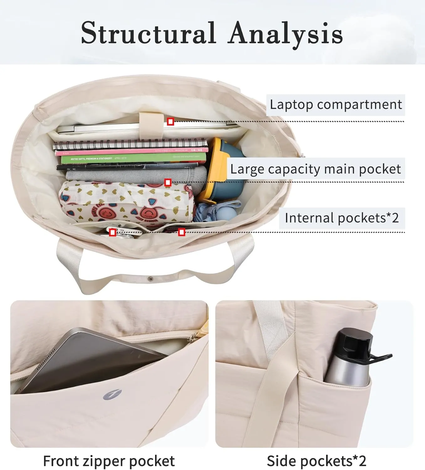 TINYAT Quilted Tote Bag for Women Puffer Duffle Bag with Yoga Mat Strap Zipper Travel Bag Large Yoga Gym Tote for Work, Sport