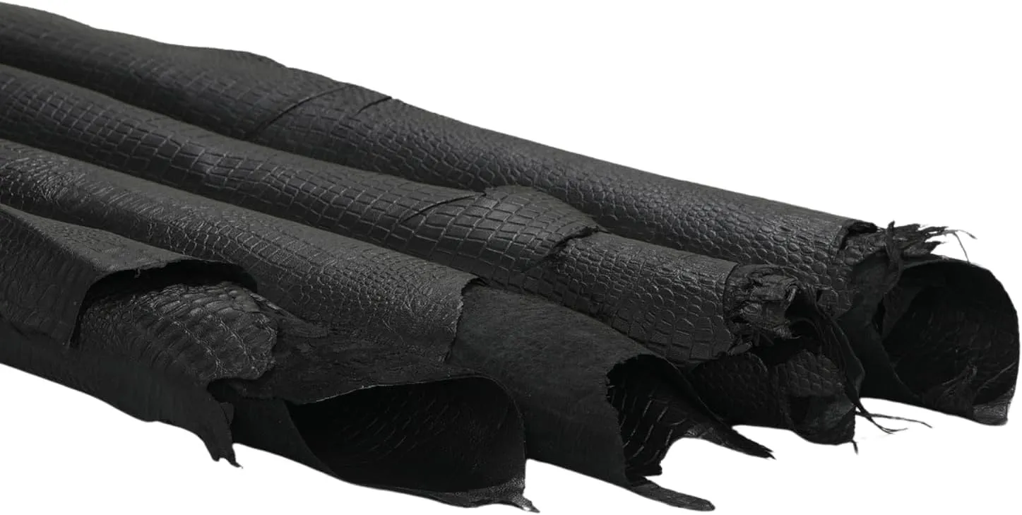Tooling Leather Hides, Whole Nappa, 1.5mm Thick Soft Antique Hide for Crafting, Tooling, Wallets & DIY | No Holes or Cuts | Rawhide Leather Sheet 5-6 Sq Ft (Pack of 4) - Crocodile Embossed