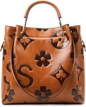 Top Handle Bucket Bag Floral Embossed Handbag Set Vintage Crossbody Bag Vegan Leather Shoulder Tote Bag with Zipper