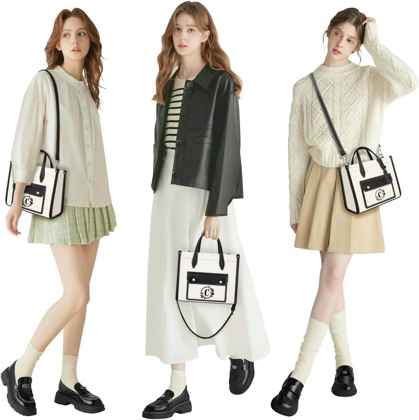 TOPDesign Monogrammed Small Canvas Tote Bag for Women, Personalized Initial Handbags, Top Handle Purse with Detachable Strap