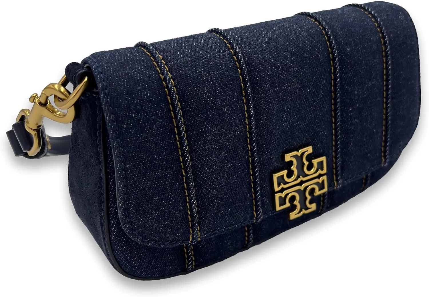 Tory Burch 149581 Britten Blue Denim With Gold Hardware Convertible Crossbody Bag