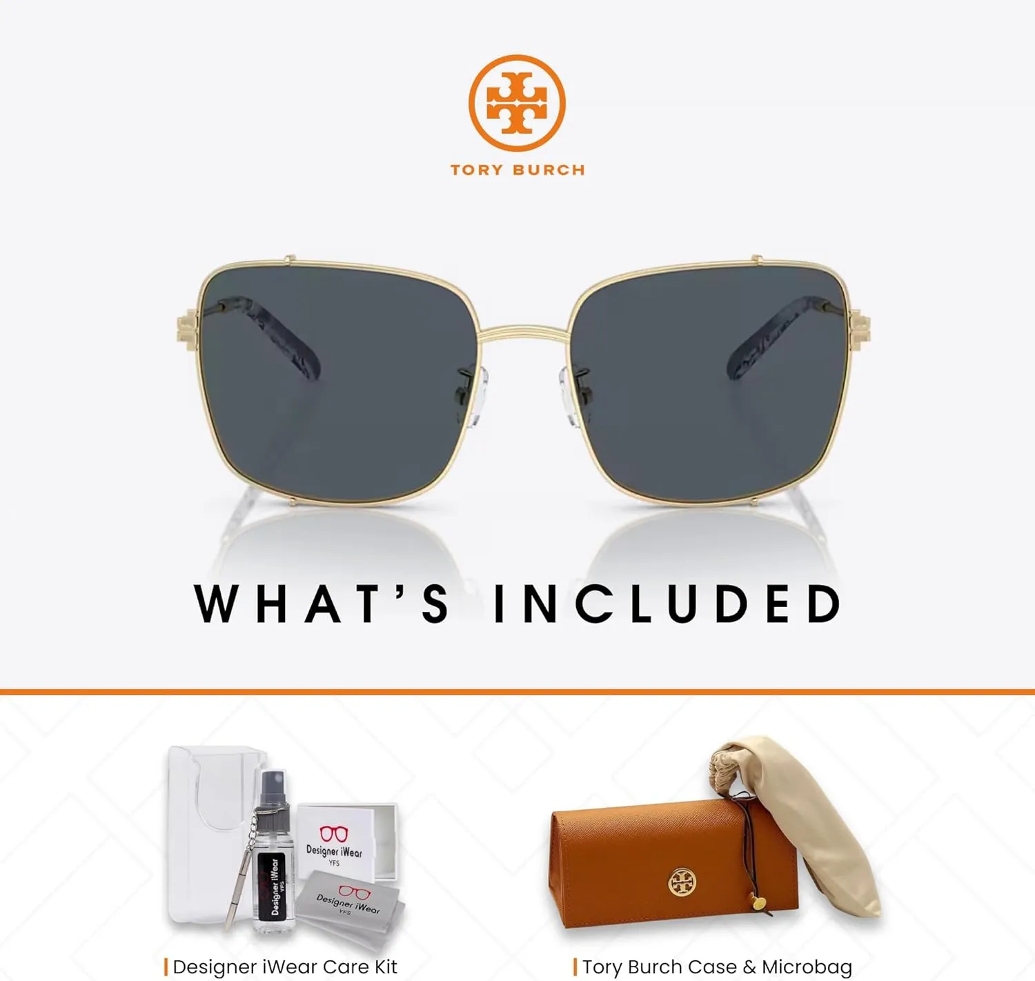 Tory Burch TY6104 Rectangular Sunglasses for Women   BUNDLE With Designer iWear Complimentary Eyewear Kit