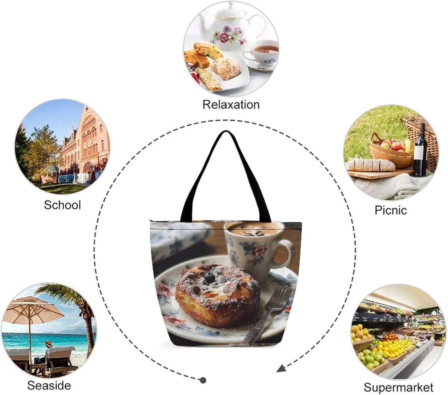 Tote Bag for Women Grocery Bag Blue Pattern Foldable Shopping Bags Reusable Large Tote Bag