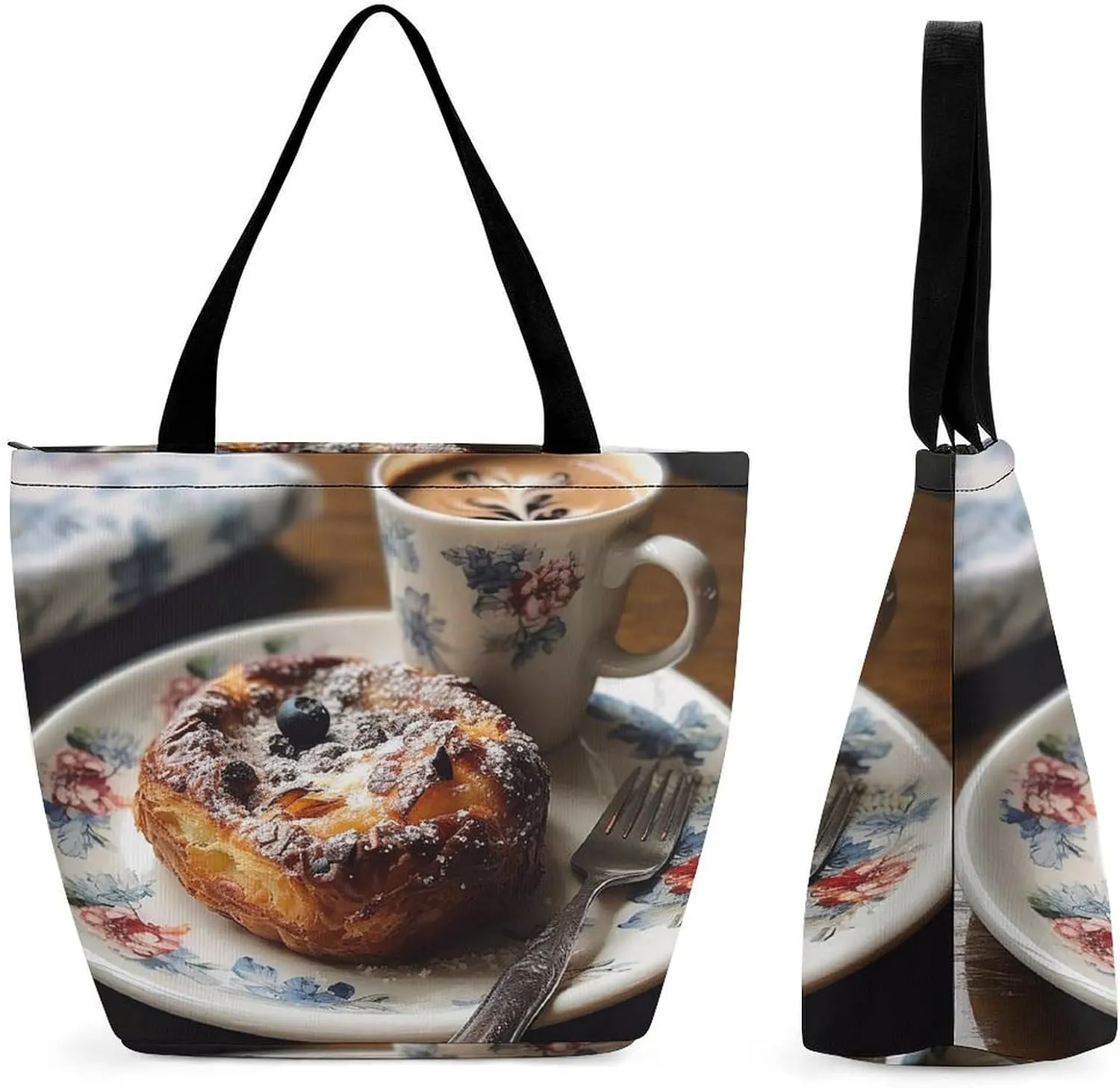 Tote Bag for Women Grocery Bag Blue Pattern Foldable Shopping Bags Reusable Large Tote Bag