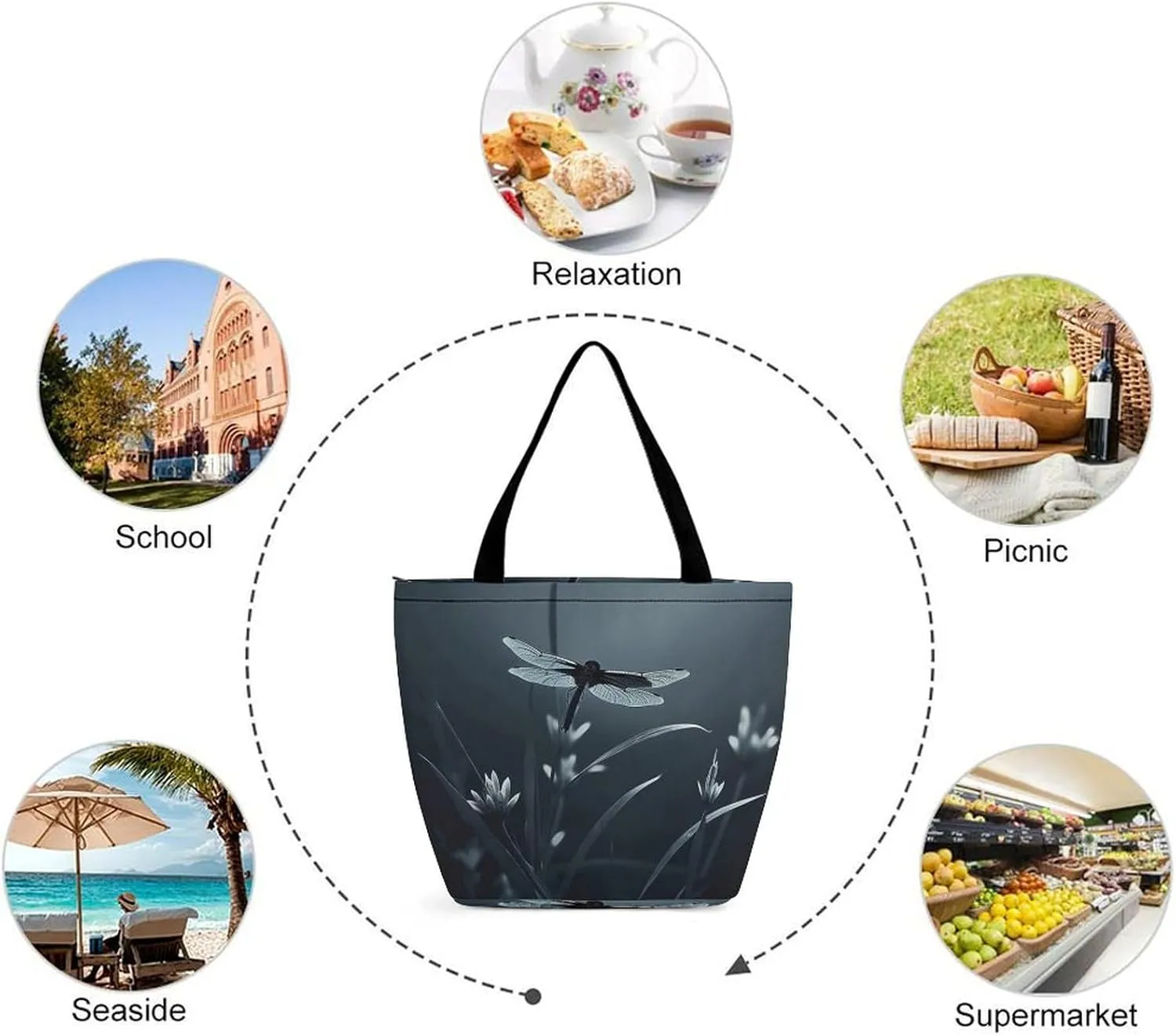 Tote Bag for Women Grocery Bag Dirt Road with Leaves Foldable Shopping Bags Reusable Large Tote Bag
