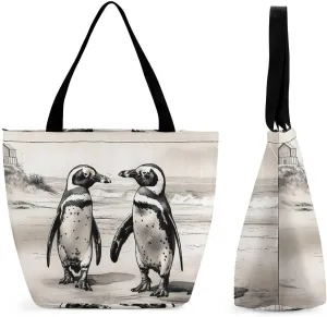 Tote Bag for Women Grocery Bag Illustration of Small City Foldable Shopping Bags Reusable Large Tote Bag