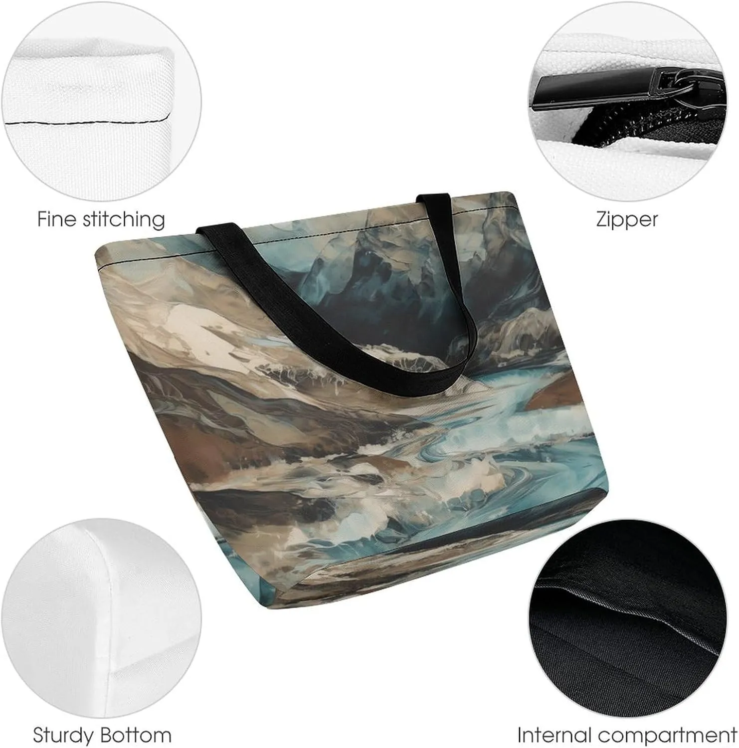 Tote Bag for Women Grocery Bag Illustration of Small City Foldable Shopping Bags Reusable Large Tote Bag