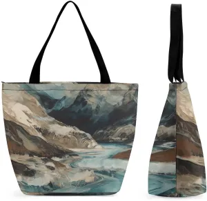 Tote Bag for Women Grocery Bag Illustration of Small City Foldable Shopping Bags Reusable Large Tote Bag