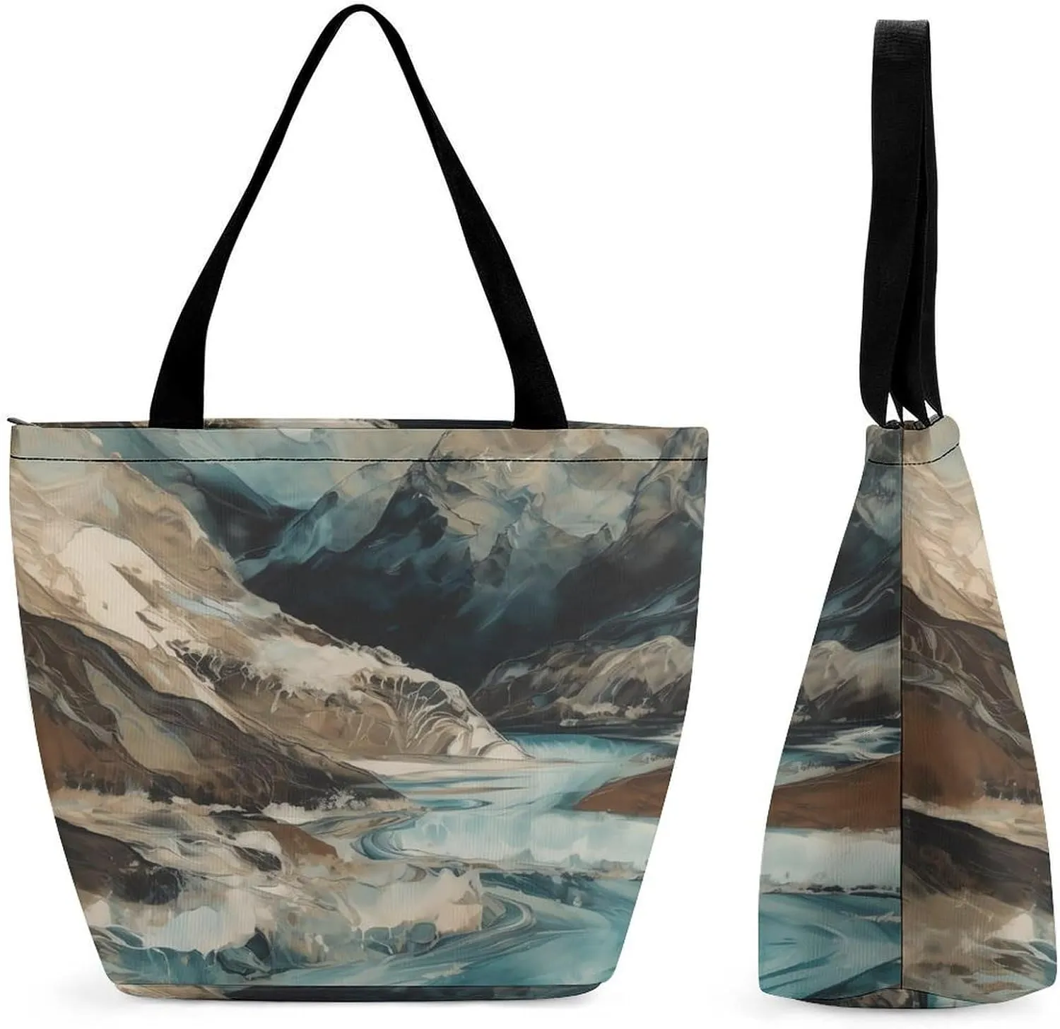 Tote Bag for Women Grocery Bag Illustration of Small City Foldable Shopping Bags Reusable Large Tote Bag