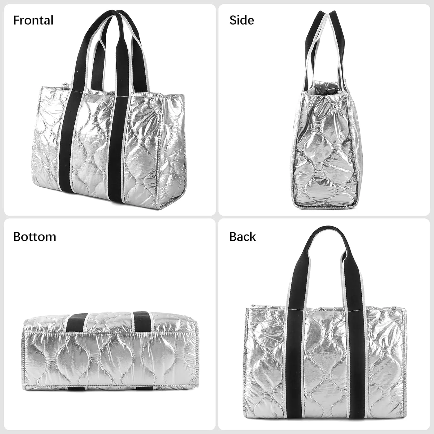 Tote Bag for Women Large Quilted Handbag Detachable Strap Crossbody Bag Down Cushion Shoulder Handbag
