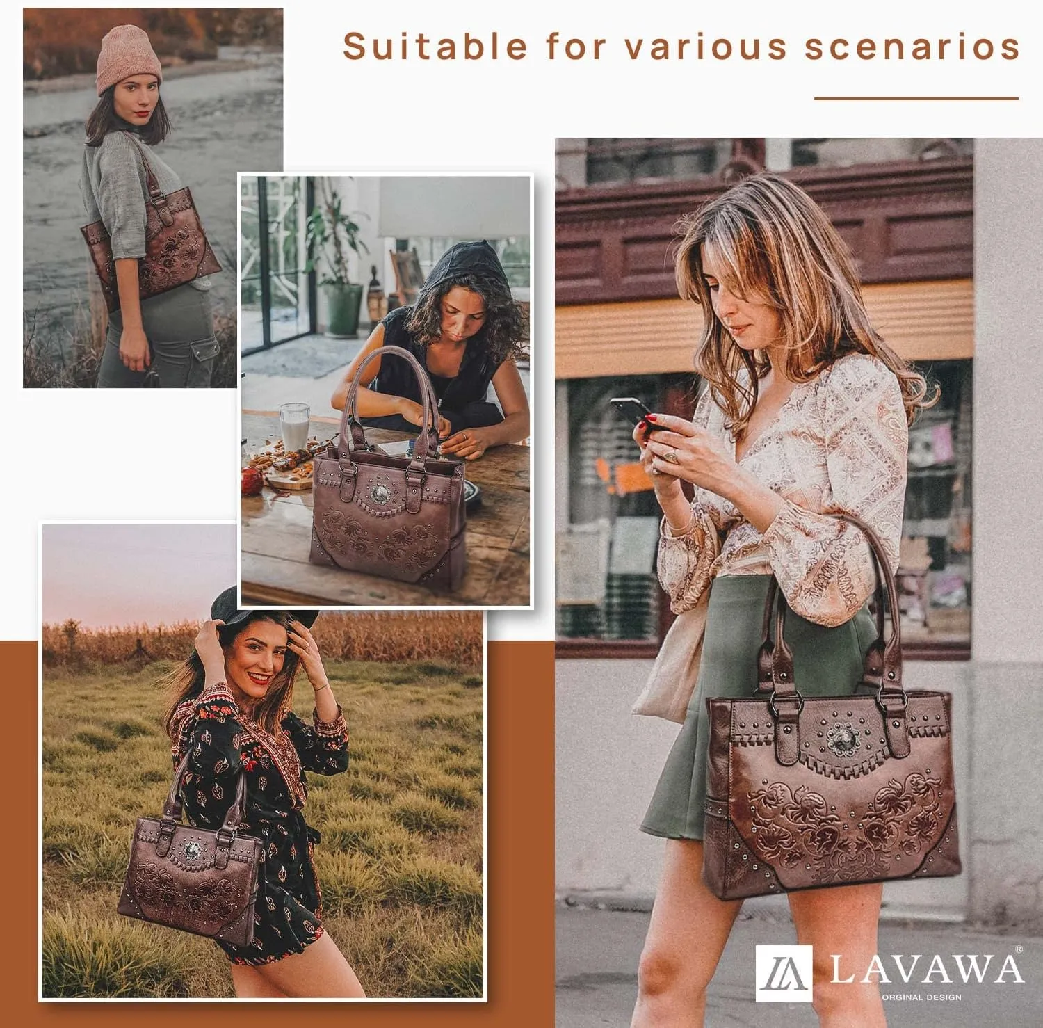 Tote Bag for Women Large Western Purse Ladies Top Handle Shoulder Handbags Vintage Embossed Concho Studs