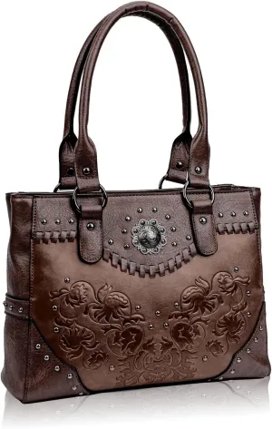 Tote Bag for Women Large Western Purse Ladies Top Handle Shoulder Handbags Vintage Embossed Concho Studs