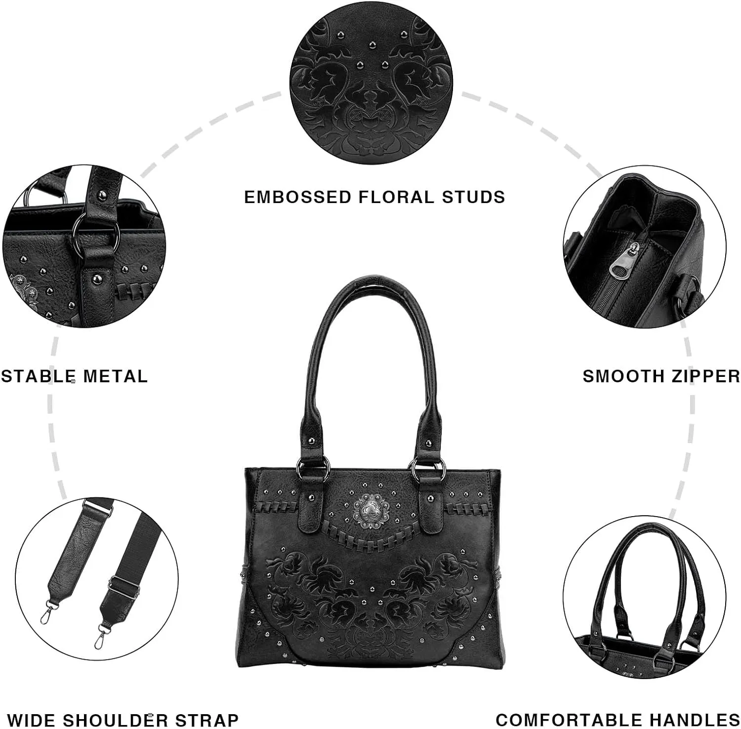 Tote Bag for Women Large Western Purse Ladies Top Handle Shoulder Handbags Vintage Embossed Concho Studs
