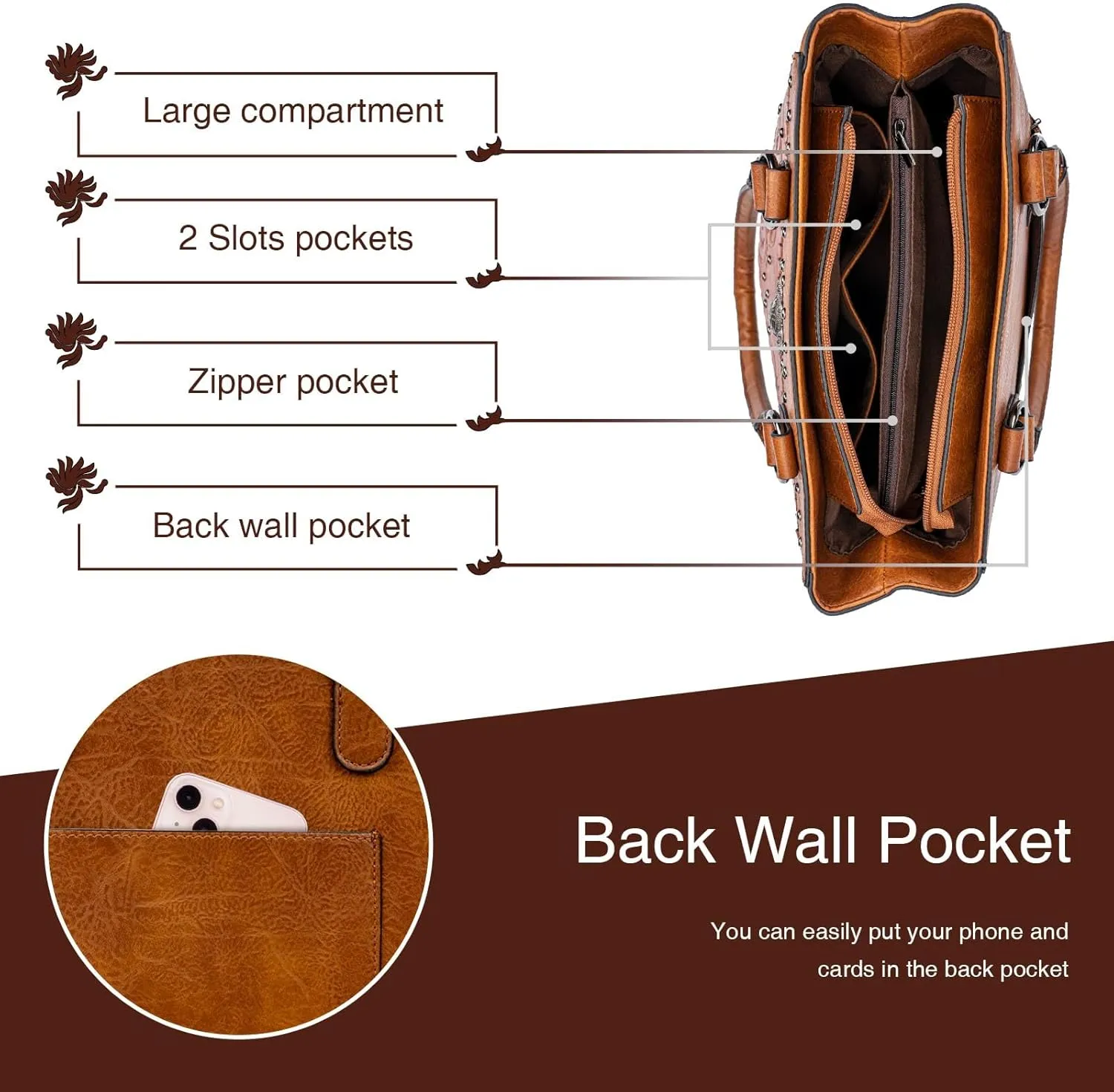 Tote Bag for Women Large Western Purse Ladies Top Handle Shoulder Handbags Vintage Embossed Concho Studs