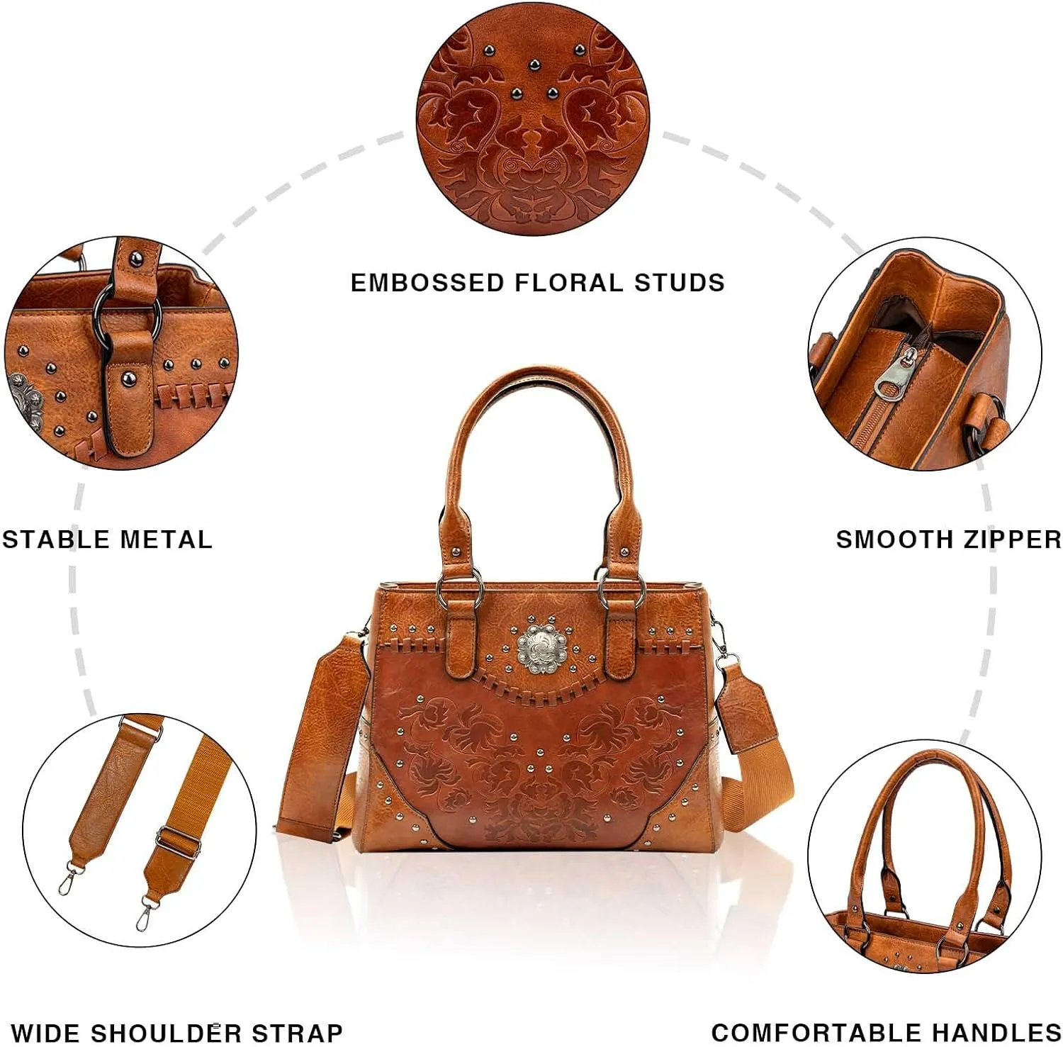 Tote Bag for Women Large Western Purse Ladies Top Handle Shoulder Handbags Vintage Embossed Concho Studs