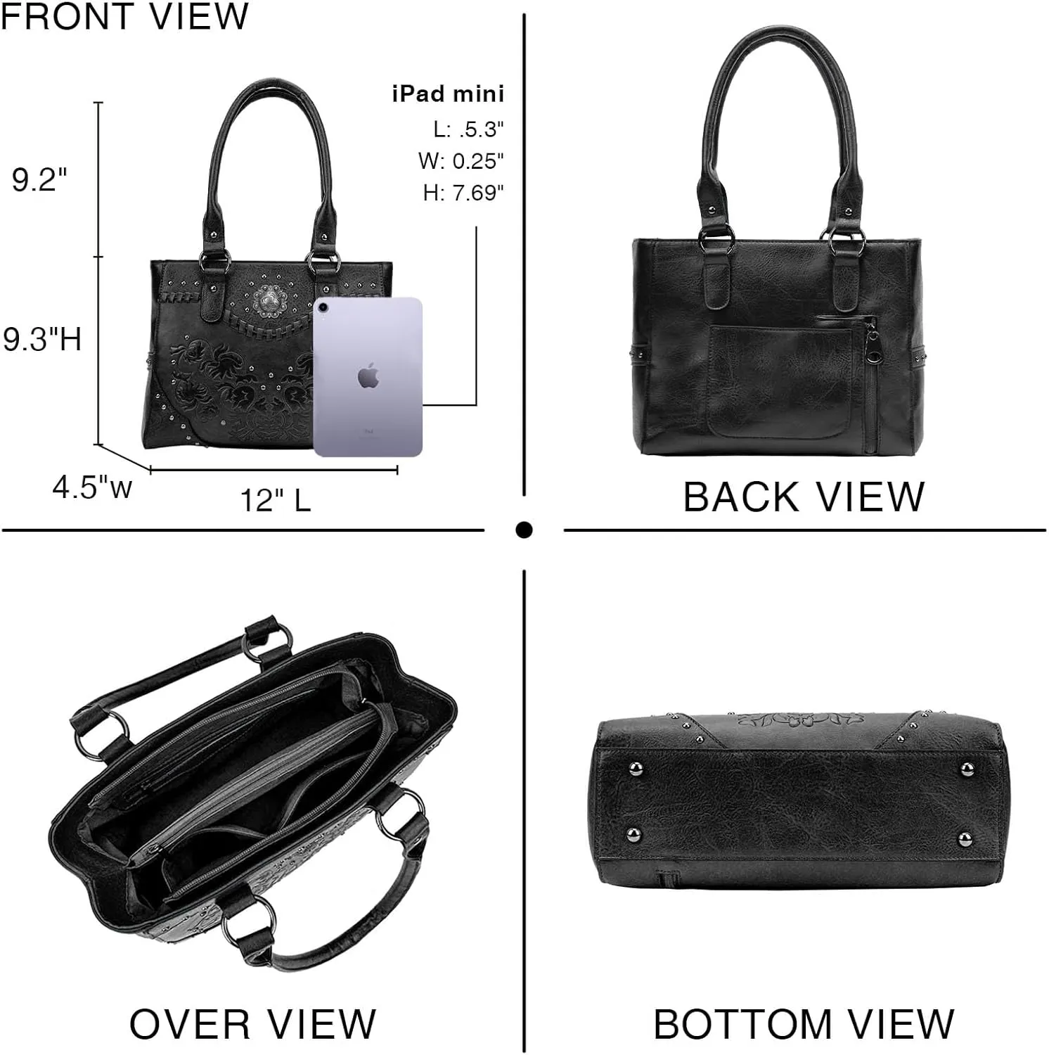 Tote Bag for Women Large Western Purse Ladies Top Handle Shoulder Handbags Vintage Embossed Concho Studs