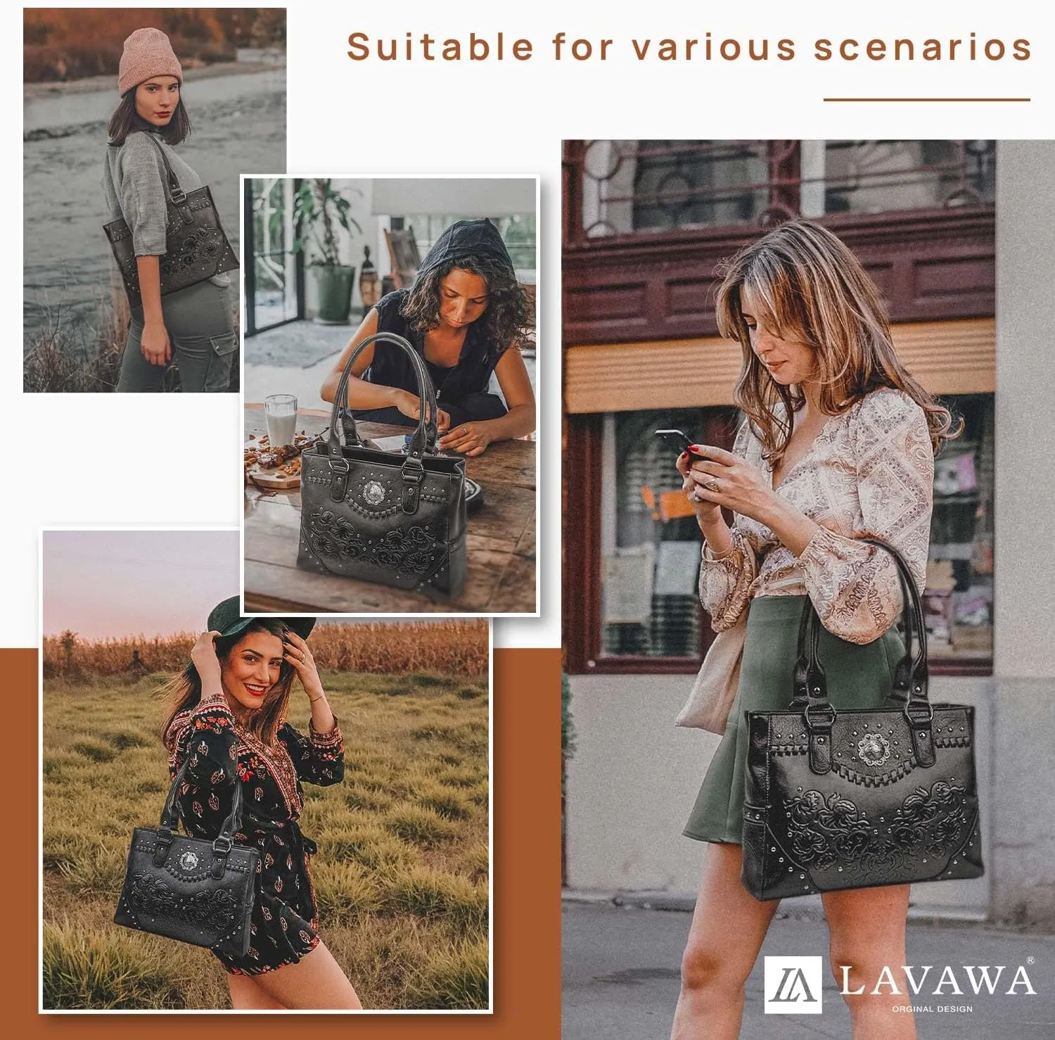 Tote Bag for Women Large Western Purse Ladies Top Handle Shoulder Handbags Vintage Embossed Concho Studs