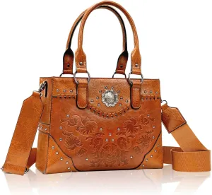 Tote Bag for Women Large Western Purse Ladies Top Handle Shoulder Handbags Vintage Embossed Concho Studs