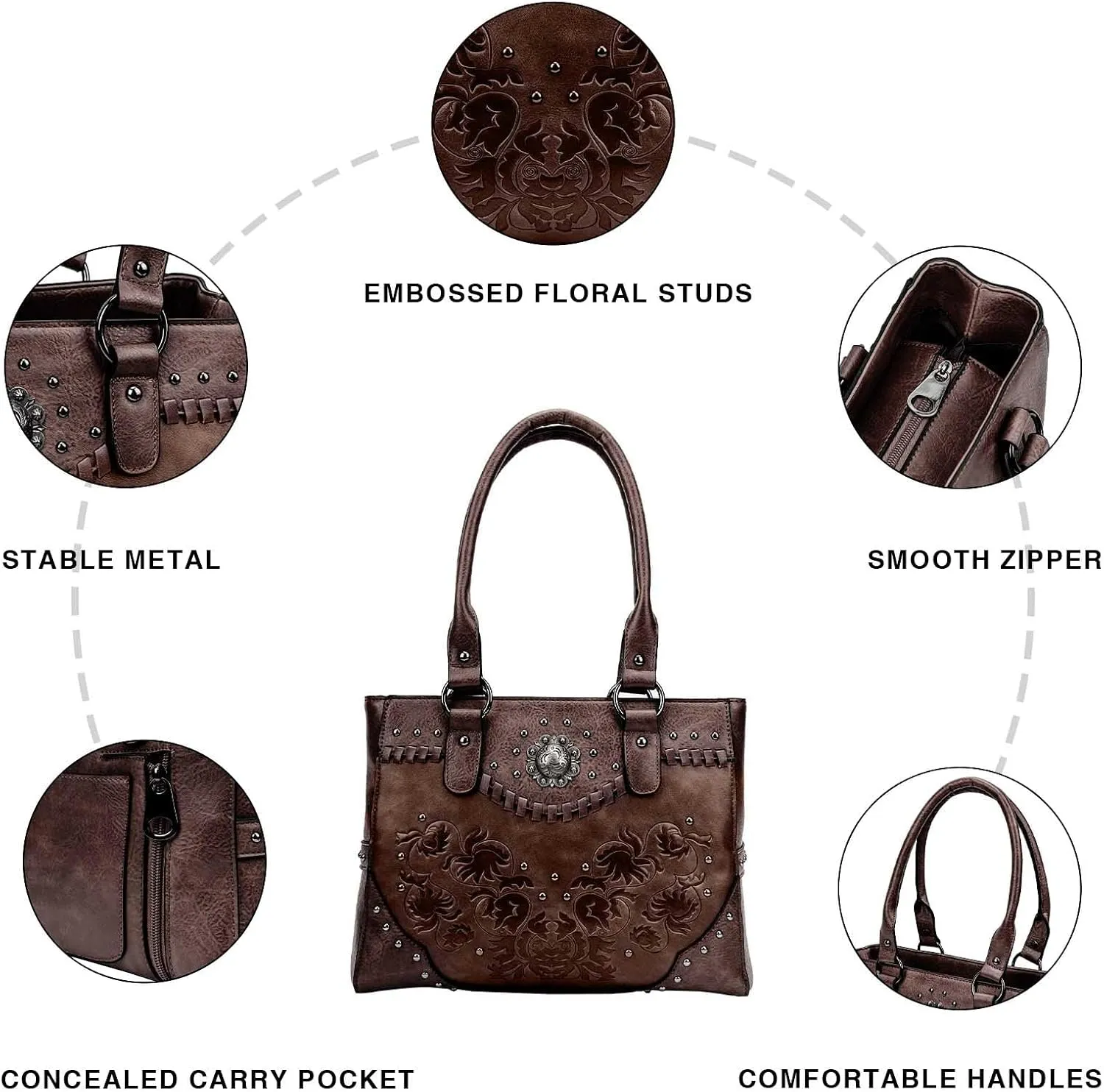 Tote Bag for Women Large Western Purse Ladies Top Handle Shoulder Handbags Vintage Embossed Concho Studs